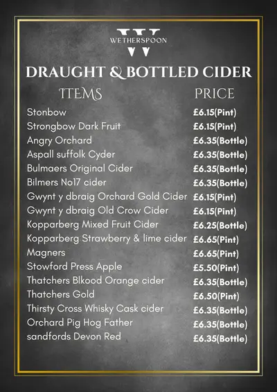 Wetherspoon Draught & Bottled Cider