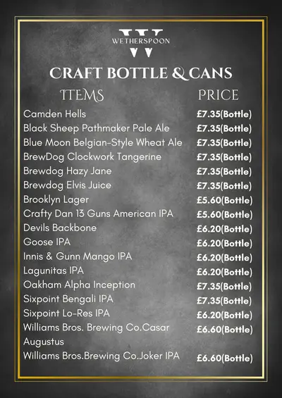 Wetherspoon Craft Bottles & Cans