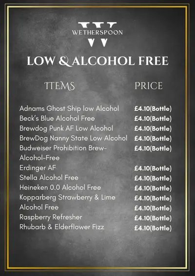 Wetherspoon Low & Alcohol Free
