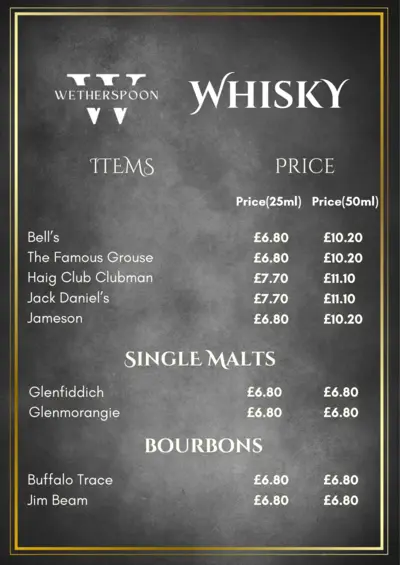 Wetherspoon Whisky Drinks