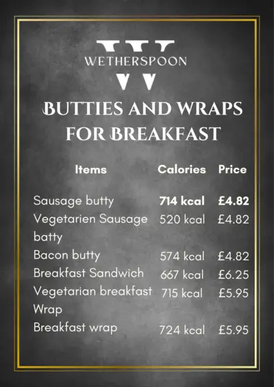 Wetherspoon Butties and Wraps for Breakfast
