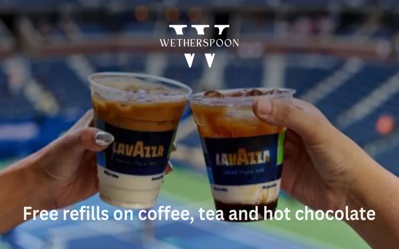 Free refills on coffee, tea and hot chocolate at £1.56 each or less