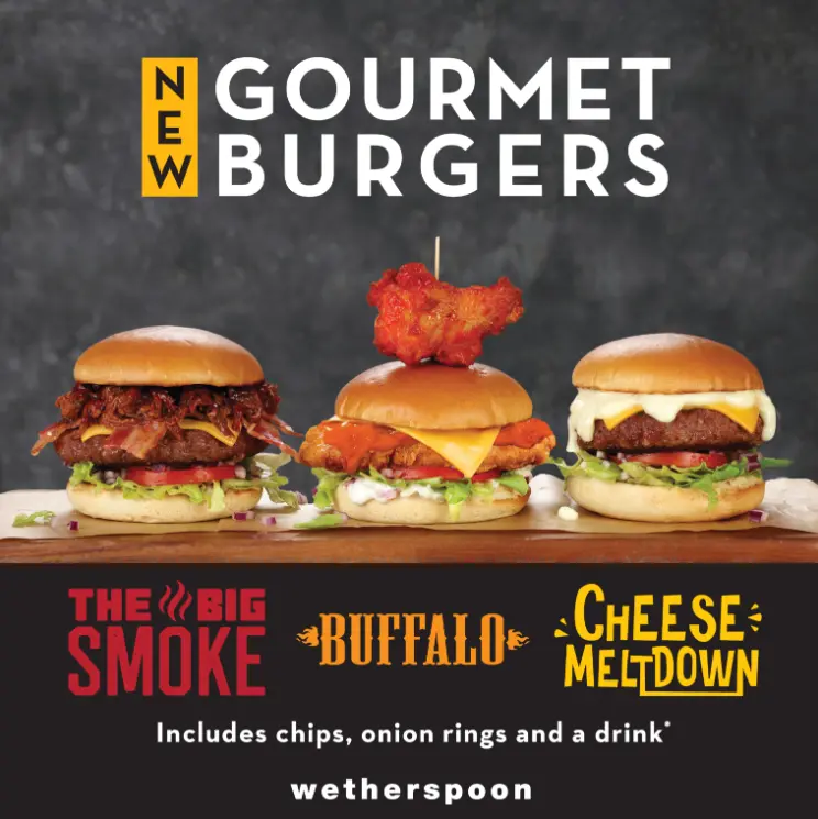 Wetherspoons New Gourmet Burgers